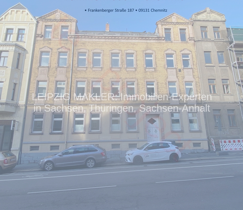 Fünfgeschossiges Gründerzeithaus mit Ziegelfassade und Mansarddächern, Frankenberger Straße in Chemnitz